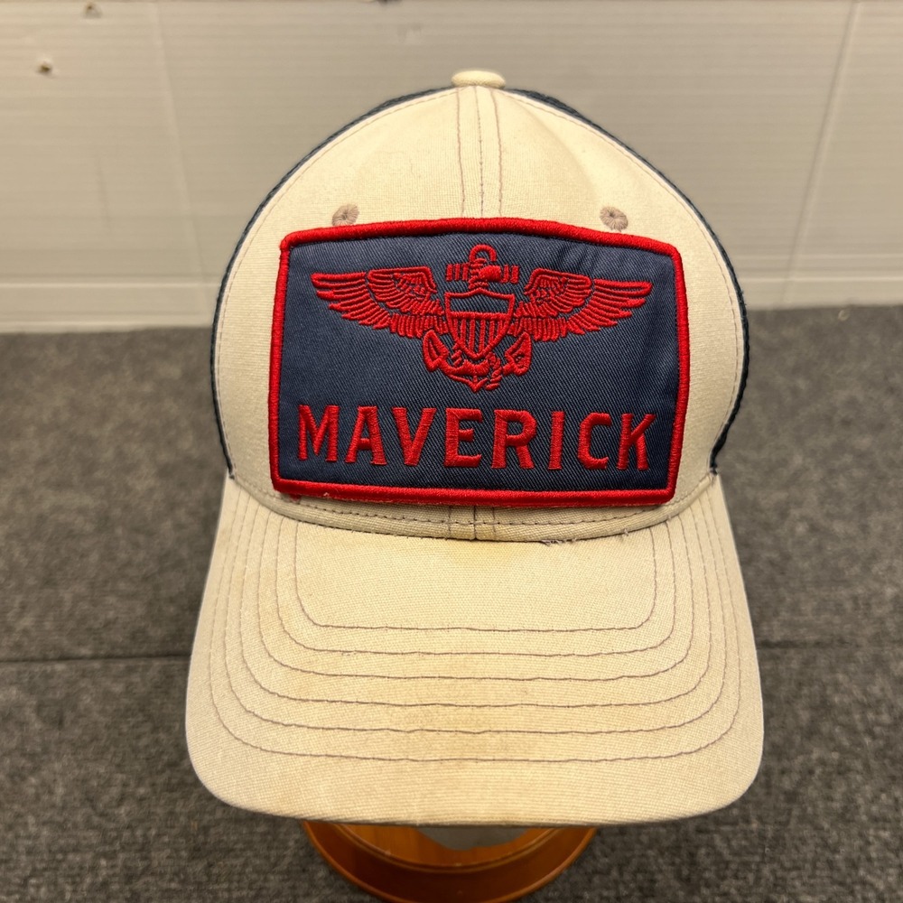 Top Gun Maverick Big Patdh Snapback Cap Adult Beige Blue Mesh Back Hat